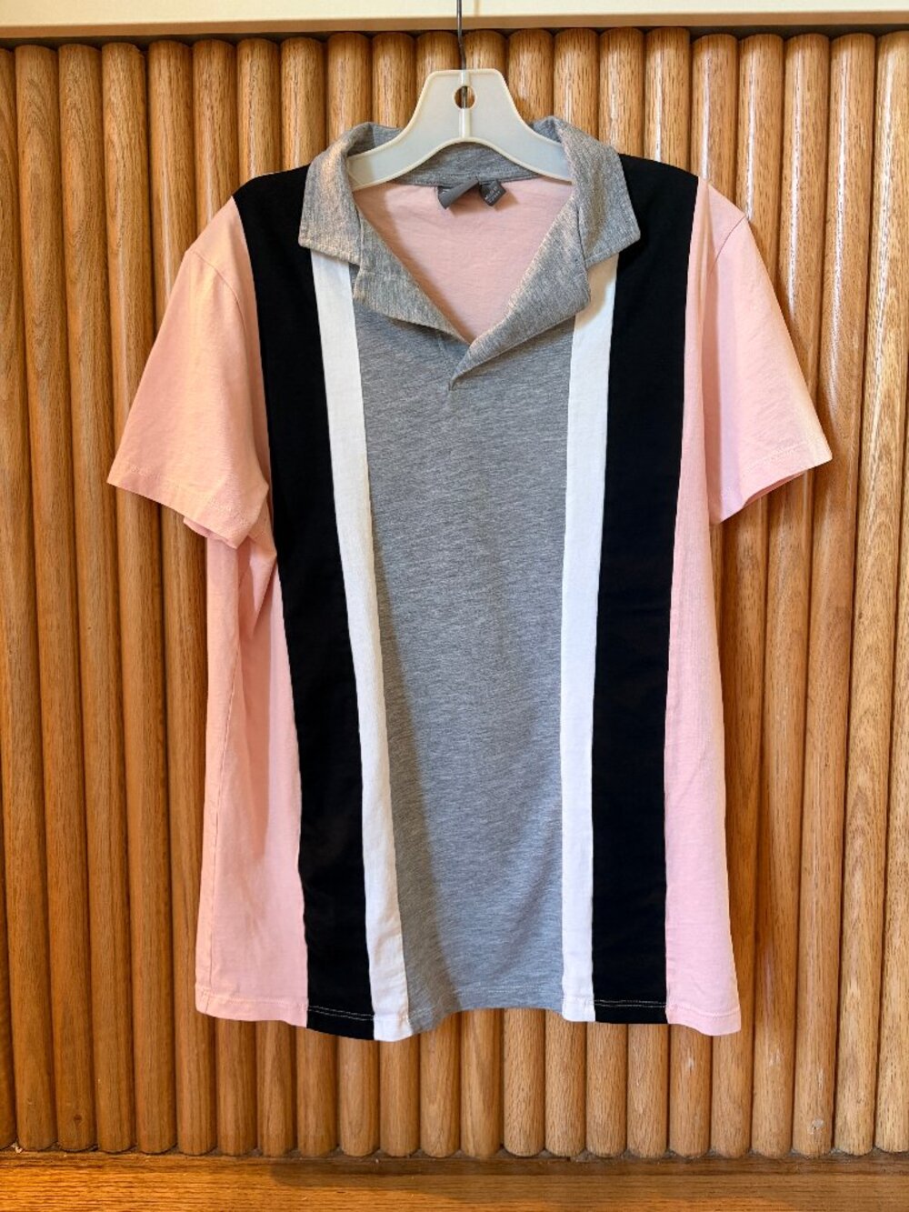 ASOS Retro Colorblock Polo Shirt Pink Gray Black Stripe - Mod Indie Mob Men's M